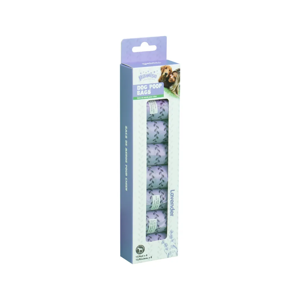 PAWISE POO BAGS SPICE LAVENDER 8ROLLS*15ST-32*19CM PURPLE